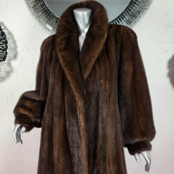 VINTAGE~PLUS 1X/2X~RANCH BROWN MAHOGANY GENUINE REAL FULL LENGTH MINK FUR COAT - Picture 5 of 16